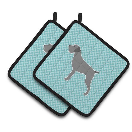 Carolines Treasures German Wirehaired Pointer Checkerboard Blue Pair of Pot Holders BB3711PTHD